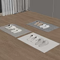 Comfortable Slippers On Gray And White Mats Over Wooden Floor With Window Curtains