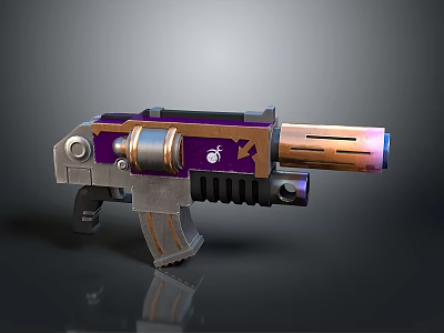 Futuristic Purple And Metallic Silver Gun With Decorative Barrel Grip And Stylish Design 3d model