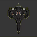 Aerospace 3D Model of Gray Spaceship With Red Details and Multi Wing Design