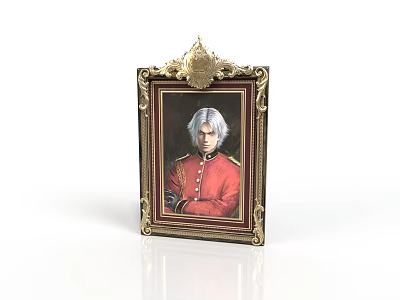 Ornate Golden Framed Portrait Of White Haired Man In Red Military Uniform 3d model