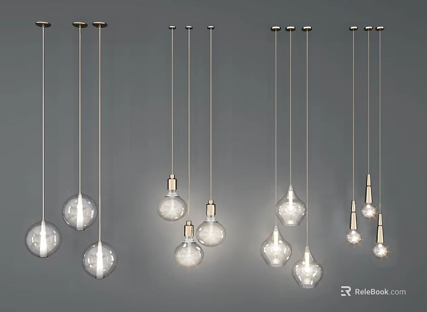 Modern Pendant Lights With Glass Globe Design And Warm Illumination 3d model 