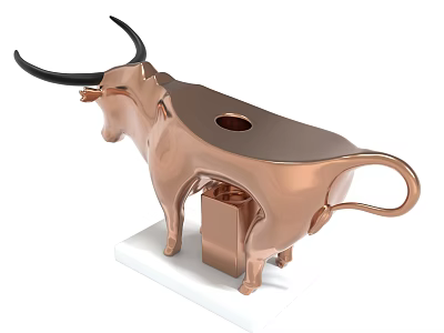 Copper Bull Shaped Decorative Figurine With White Base And Pen Holder Design 3d model