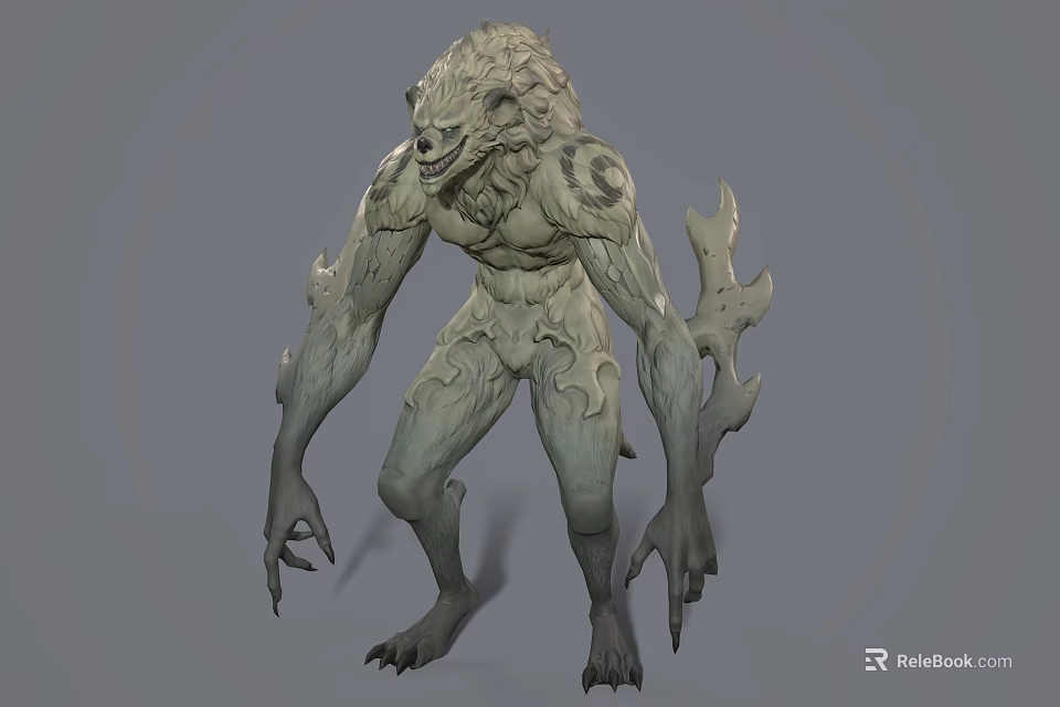Lion Headed Fantasy Creature Character With Muscular Body And Spiked Arms 3d model 