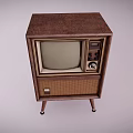 Vintage Television With Wooden Case Woven Panel Retro Design And Stand Legs