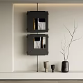 Abstract Geometric Wall Art Black Framed With Dried Branch Vase And Ceramic Sculptures