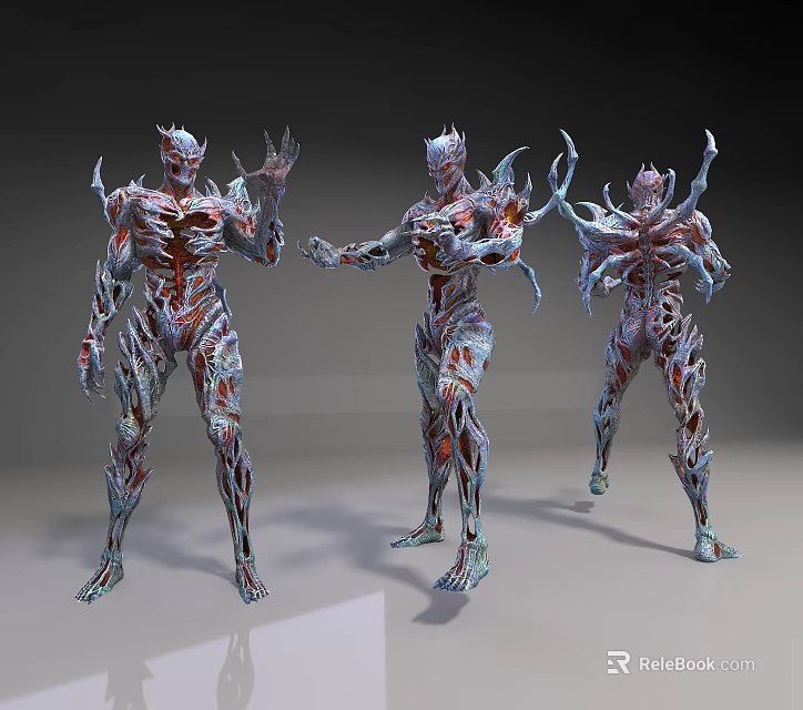 Game And Movie Characters With Three Poses Red Silver Body Patterns And Spike Designs 3d model