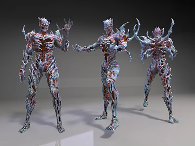 Game And Movie Characters With Three Poses Red Silver Body Patterns And Spike Designs 3d model