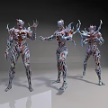 Game And Movie Characters With Three Poses Red Silver Body Patterns And Spike Designs 3d model