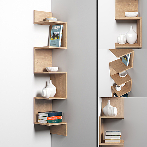 Modern Wall Storage Rack Wooden Decorative Rack 3d model