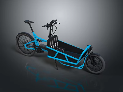 Modern Blue Frame Cargo Bike Featuring Black Cargo Area And Handlebars 3d model