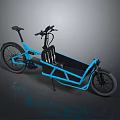 Modern Blue Frame Cargo Bike Featuring Black Cargo Area And Handlebars