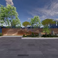 Outdoor Landscape Wall Design With Green Trees Plants And Stones In Courtyard