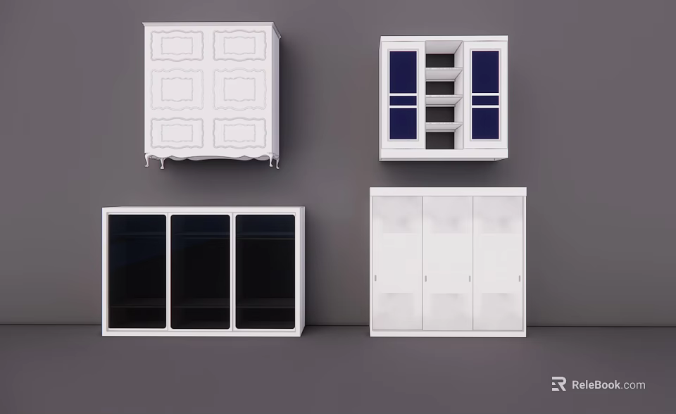 Modern White Wardrobe Designs With Glass And Solid Panel Door Styles For Storage 3d model 