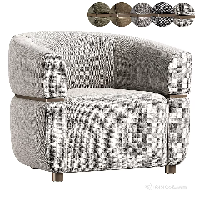 Modern Minimalist Single Sofa With Gray Fabric Upholstery And Metal Accents 3d model 