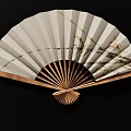 Traditional Chinese Fan Pendant With Landscape Pattern Calligraphy And Tassel Decoration
