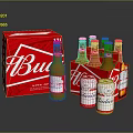 Budweiser Beer Bottles And Glasses With Red Box Packaging And Arranged 3d model