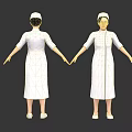 Nurse in White Uniform With Cap Front and Back View Standing on Light Background 3d model