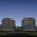 Modern Entrance Gate Surrounded By High Rise Buildings With Central Water Feature And Landscaped Gardens