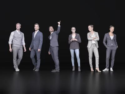 Group Of Diverse Business Professionals Standing With Varied Poses In Studio Setting 3d model