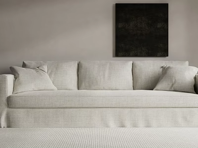 Light Beige Sectional Sofa With Throw Pillows And Black Wall Art On Light Colored Wall 3d model