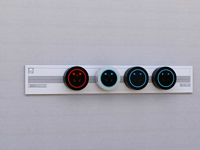 Shower Sauna Control Panel With Red White Blue Smiley Face Knobs On Wall 3d model