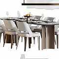 Modern Dining Table Set With Light Grey Chairs Marble Tabletop And Tableware 3d model