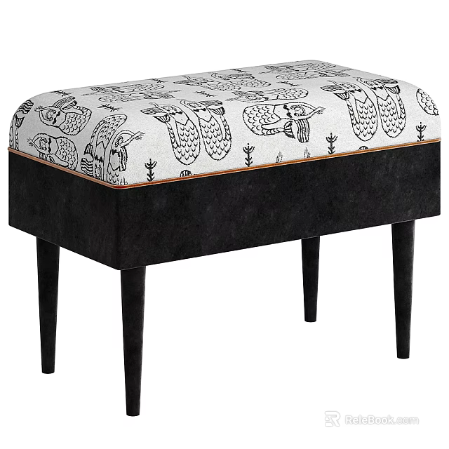 Modern Comfortable Upholstered Stool With Hand Drawn Animal Print Seat And Dark Velvet Tapered Legs 3d model 