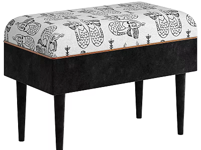 Modern Comfortable Upholstered Stool With Hand Drawn Animal Print Seat And Dark Velvet Tapered Legs 3d model