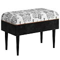 Modern Comfortable Upholstered Stool With Hand Drawn Animal Print Seat And Dark Velvet Tapered Legs
