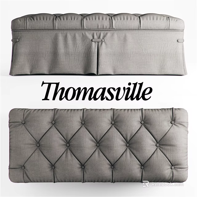 Thomasville Upholstered Gray Sofa Bench With Tufted Design And Soft Cushion 3d model 
