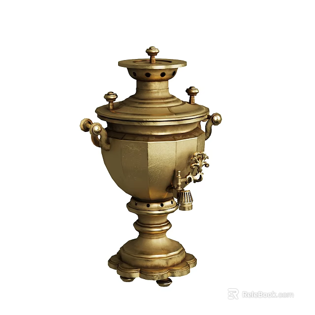 Vintage Brass Samovar Tableware Set With Traditional Design And Decorative Handles 3d model 