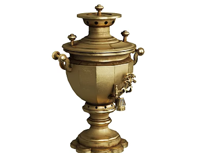 Vintage Brass Samovar Tableware Set With Traditional Design And Decorative Handles 3d model
