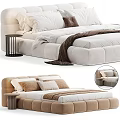 Modern Velvet Double Bed With Soft Pillows Cozy Blanket And Minimalist Nightstand