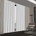 Modern Neutral Curtains in Living Room Interior with Large Window City View and Accent Chair