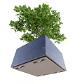 Black Square Tree Planter Box With Green Leafy Tree And Grass Base Design