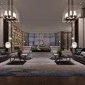 New Chinese Reception Hall Waterscape Bar 3d model
