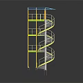 Modern Spiral Staircase With Yellow Frame Glass Canopy And Metal Railings