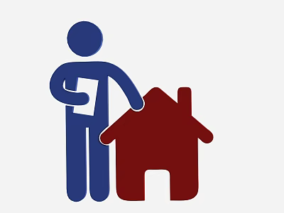 Simple Blue Person Holding Paper Document Next To Red House Icon 3d model