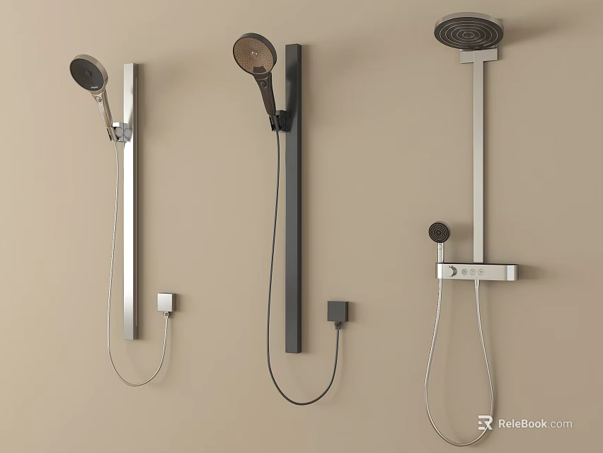 Sleek Modern Wall Mounted Shower Systems With Handheld And Overhead Heads 3d model 