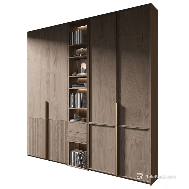 Modern Wooden Entryway Side Cabinet With Built in Shelves Storage And Lighting Design 3d model 