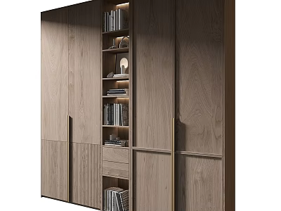 Modern Wooden Entryway Side Cabinet With Built in Shelves Storage And Lighting Design 3d model