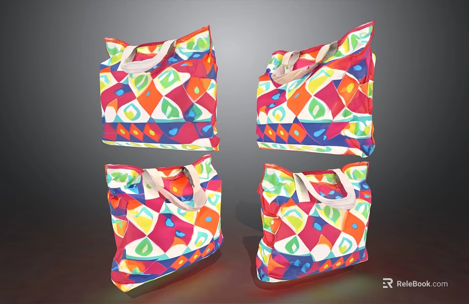 Multicolored Geometric Pattern Tote Bags With Vibrant Colorful Prints Design 3d model 