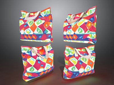 Multicolored Geometric Pattern Tote Bags With Vibrant Colorful Prints Design 3d model