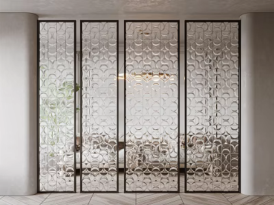 Modern Glass Room Divider With Circular Patterns And Black Frame Interior 3d model