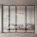 Modern Glass Room Divider With Circular Patterns And Black Frame Interior 3d model