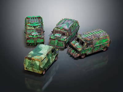 Camouflage Military Vehicle Detailed Models With Various Styles On Dark Background 3d model