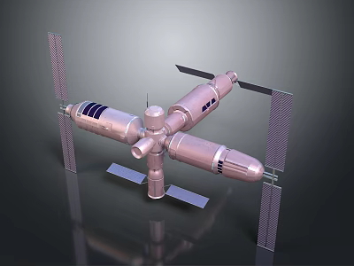 3D Rendering Of Space Station Model With Modular Structure And Solar Panels 3d model