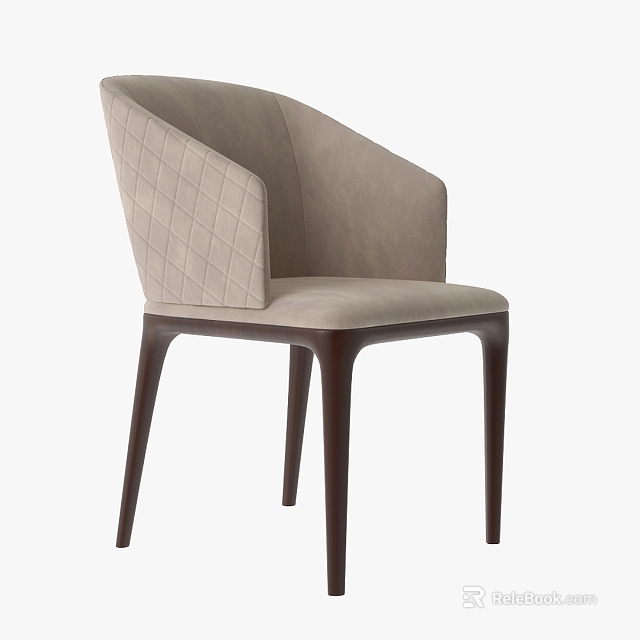 Modern Light Gray Fabric Dining Chair With Diamond Stitching And Dark Brown Wooden Legs 3d model 