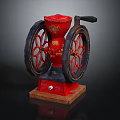 Vintage Red Kitchen Appliance With Wheels And Wooden Decorative Base