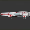 Futuristic White and Red Striped Spaceship with Sleek Aerodynamic Design for Interstellar Exploration